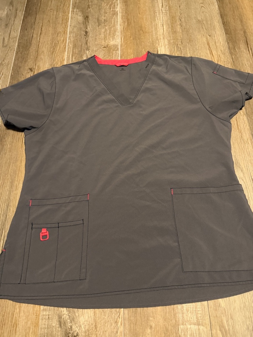 Carhartt Force Gray Scrub Top with Pink Accents